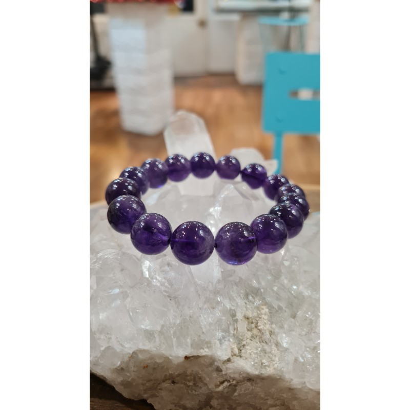 BRACELET AMETHYSTE PERLES 12MM